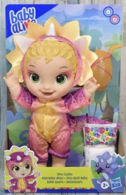 Baby Alive Dino Cuties Triceratops Baby Doll + Accessories Drinks and Wets NEW - Image 1 of 2