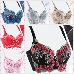 Nuovo reggiseno push up floreale stampa lingerie 4 ganci ampio retro cinturino ricamo reggiseno - Foto 1 di 31