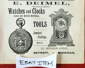 1891 E. DEIMEL WATCHES CLOCKS DETROIT MICHIGAN ADVERTISEMENT Ad - Picture 1 of 1