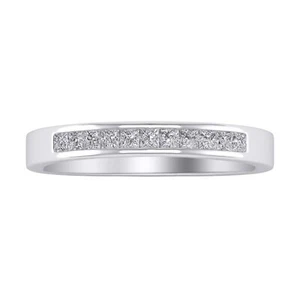 14K White Gold 0.25 Ct Princess Cut Natural Diamond Half Eternity Wedding Ring - Picture 1 of 10