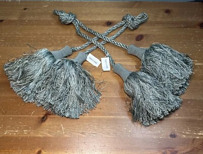 窗帘 领带 背带 扭曲绳 大号 流苏 2 件套 绿色 印度 — 第 1/4 张图片