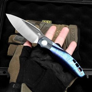 Drop Point Folding Knife Hunting Survival Tactical D2 Steel Titanium Collectible