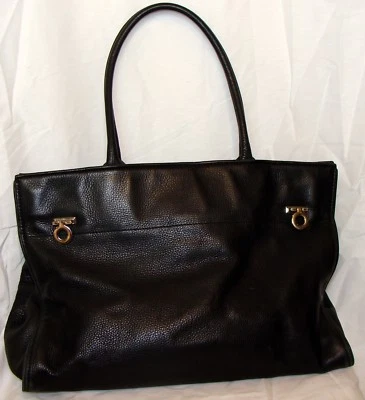 LEVENGER LARGE BLACK LEATHER PURSE TOTE BAG  BP - Image 1 of 4