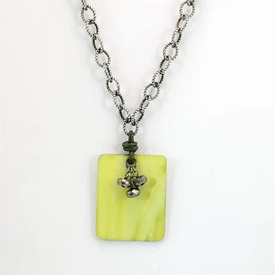 Silpada Sterling 925 Pyrite Beads & Lime Green Mother of Pearl Pendant Necklace Foto 1 de 4
