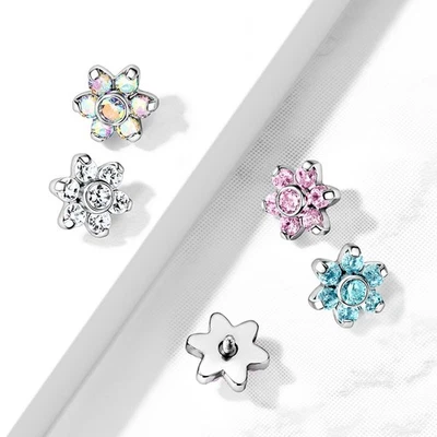 Prong Set CZ Flower Surgical Steel Internally Threaded Micro Dermal Anchor Top - Image 1 of 4