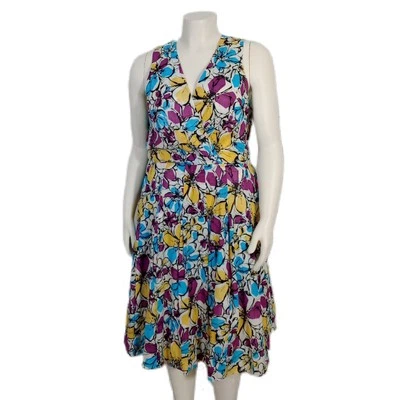 GORGEOUS Kasper Colorful Floral A-Line Sleeveless Lined Cotton Sundress Dress 16 - Image 1 of 4