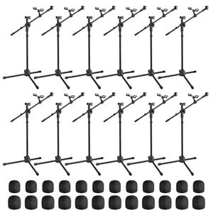 12 Packs Microphone Boom Arm Stand Dual Mic Clips Adjustable Tripod Phone Holder - Picture 1 of 12