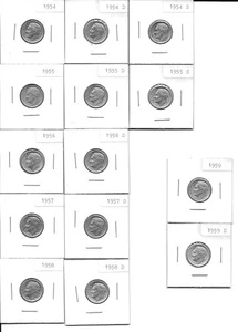 Lot of (14) Silver US Dimes dated 1954 to 1959 in holders - Picture 1 of 2