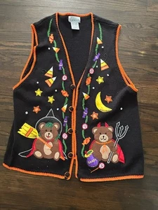Vintage Basic Editions Halloween Sweater Vest Sz XL Women Rare 90s Sewn - Picture 1 of 9