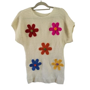Crochet Flower Sweater Top Knit Tunic Womens Small Garden Cottagecore Whimsicore - Picture 1 of 5