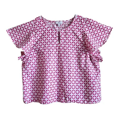 CHARTER CLUB LINO Mujer XXL 2X Top Rosa Blanco Geométrico Manga Corta Flutter 48 Foto 1 de 4