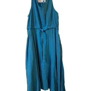 Coldwater Creek Gauze Crinkle Maxi Dress Blue P/L Pockets Beachy Relaxed - Picture 1 of 6