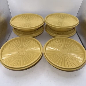 Vintage Tupperware Set of 6 Cereal Salad Bowls w/Lids 890 Harvest Gold Yellow - Picture 1 of 6