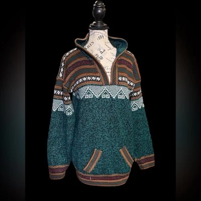 Peruvian-style knitted alpaca wool boho hoodie - Image 1 of 4