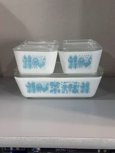 Vintage Pyrex Türkis Amish Butterprint Kühlschrank Geschirr 4er Set (8-teilig) (B) - Bild 1 von 4