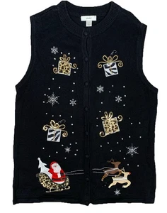 CJ Banks Weihnachten Pullover Weste Damen 2X Santa Rentier Geschenke Pailletten - Bild 1 von 9
