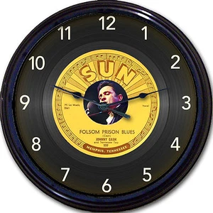 Johnny Cash Folsom Prison Blues Record Wall Clock Retro Image of Vinyl 45 RPM - Picture 1 of 1