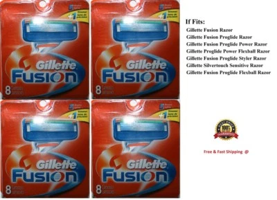 32 GILLETTE FUSION Razor Blades Cartridges Refills Shaver 100% Authentic 8*4 USA