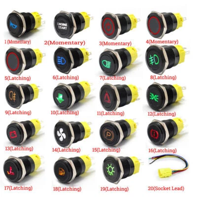 Interruptor pulsador LED 19mm enganche/momentáneo 12V/24V barco marino camión autocaravana Foto 1 de 4