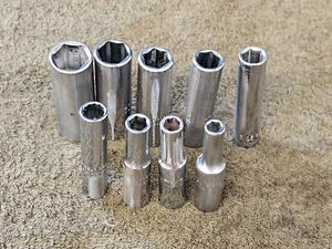 9 Proto Professional Deep Well Long Socket 1/4" Drive Sae Set 1/2 3/8 3/16 4716L - Picture 1 of 13