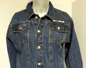Vintage Harley Davidson Womens Denim Motorcycle Biker Jean Jacket XL - Picture 1 of 6