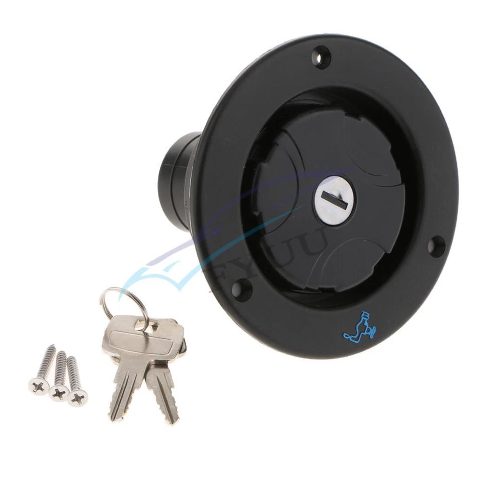 Universal Black PP Car SUV Truck Van Fuel Tank Gas Lid Filler With Keys 110x80mm - Image 1 of 4