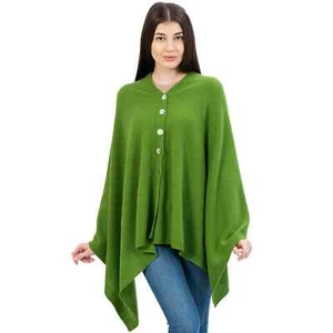 SAOL Women's Irish Lambswool Shawl Wrap Lightweight Poncho, Green, One Size - Picture 1 of 6
