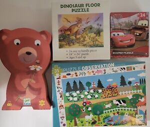Children's 4 Puzzles 24 pcs Dinosaur Floor Bear Cub Disney Cars 35 Observation