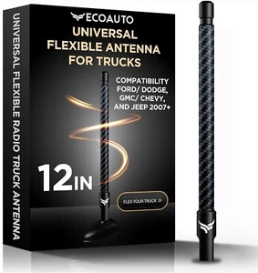 Rubber Antenna for truck (12inch) ECOAUTO Dodge GMC Chevy Wrangler(Carbon Fiber) - Foto 1 di 6