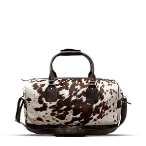 Bolso de Lona de Cuero Marrón y Blanco para Cabello de Vaca Hecho a Mano Bolso de Hombro - Imagen 1 de 7
