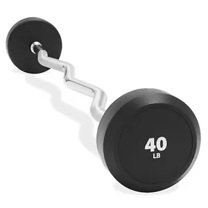 Rubber Barbell, 40 LB Pre-Loaded Weight EZ Curl Weightlifting Bar - Picture 1 of 1