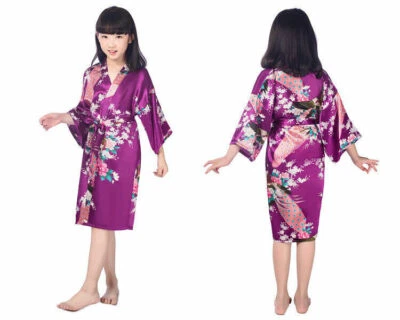 儿童孩子缎面丝绸长袍和服新娘伴娘晚礼服浴袍 — 第 1/4 张图片