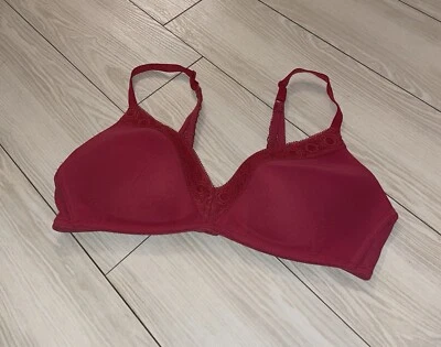 Aerie Real Happy Wireless Bra Mesh Lace Lined Womens 38B Red - Image 1 of 4