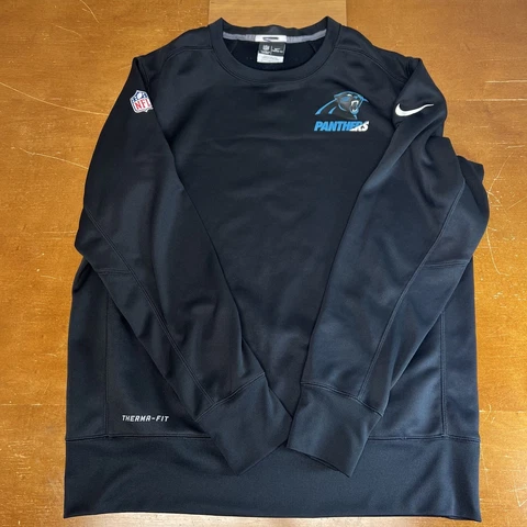 Carolina Panthers Sweatshirt Mens Large Black NFL Nike Football Therma Fit Cover