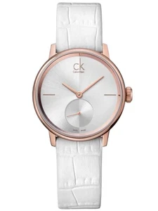 Womens Watch CALVIN KLEIN ACCENT K2Y236K6 Leather White Classic CK SWISS MADE - Picture 1 of 3