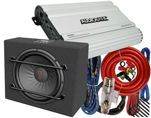 JBL 1000W Compact 12" Subwoofer Enclosure + Audiobank 2000W Car Amplifier + Kit - Picture 1 of 9