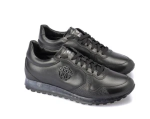 ROBERTO CAVALLI BLACK MEN’S 100% LEATHER TRANSPARENT SHOES SNEAKERS US12/EU46 - Picture 1 of 12