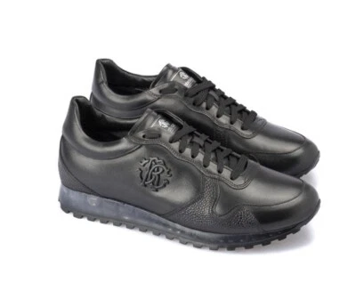 ZAPATOS DEPORTIVOS ROBERTO CAVALLI NEGROS HOMBRE 100% CUERO TRANSPARENTE US12/EU46 Foto 1 de 4