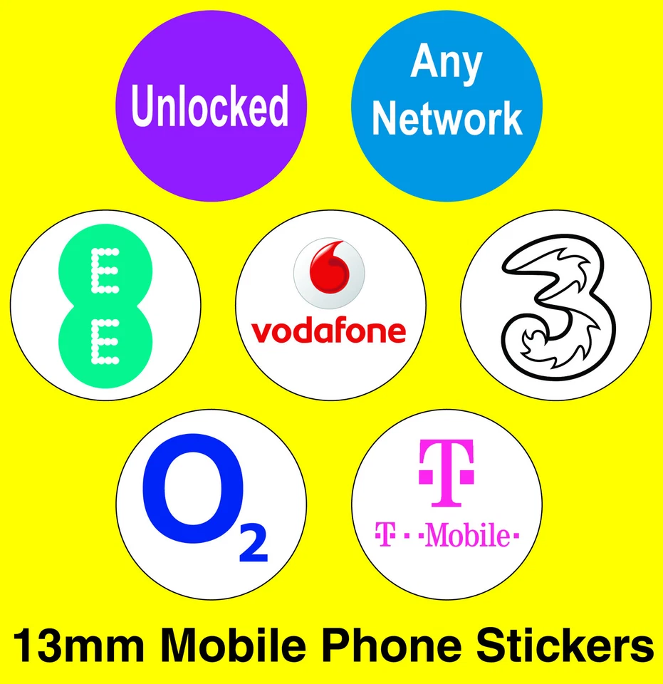 PRICESTICKERS Mobile Phone Network Stickers - EE / Vodafone / T-Mobile / O2 / 3 / Unlocked