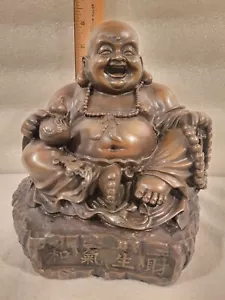 Grande statua portafortuna Buddha Maitreya in bronzo dorato ricchezza felice alta 7 3/4" - Foto 1 di 5
