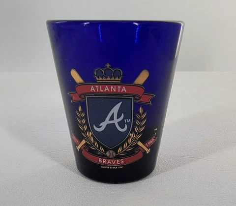 Atlanta Braves Cobalt Blue Shot Glass Vintage MLB Baseball Hunter 1997 Cover
