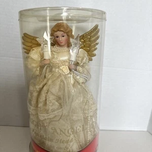 Vintage 10 Light Angel Tree Topper w/ Porcelain Head & Hands - Picture 1 of 17