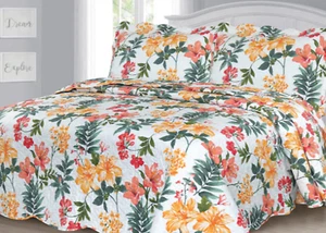 Juego de colcha reversible ligera colcha 3 piezas juego de colcha jardín de flores - Imagen 1 de 8