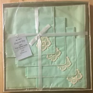 Vintage Napkins & Tablecloth Linen Set Unopened Lace Accents Fine Cotton Lawn - Picture 1 of 5