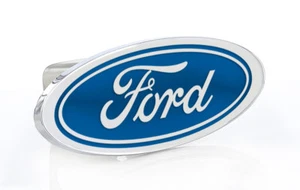 Enchufe cubierta de enganche de metal diseño ovalado azul/cromo con logotipo de Ford (poste de 2 pulgadas) - Imagen 1 de 4