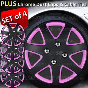 Coprimozzo copricerchi auto 15" pollici nero opaco e rosa + 4 tappi antipolvere + 8 fascette - Foto 1 di 7