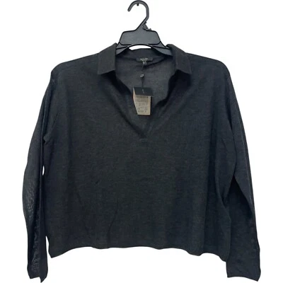 Massimo Dutti Women Flowing T Shirt XS Charcoal Gray Polo Collar 6842/534 NWT - Image 1 of 4