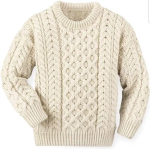Bellissimo Maglione Bambino Tradizionale Aran Maglia Cavo Pura Nuova Lana Maglione Morbido - Foto 1 di 10