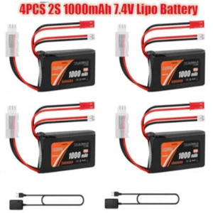 4x 7.4V 1000mAh 2S 35C Lipo Battery JST Plug with 2 in 1 USB Charger for RC Cars - Bild 1 von 8