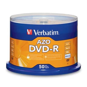 Verbatim DVD-R Blank Discs AZO Dye 4.7GB 16X Recordable Disc - 50 Pack Spindle - Picture 1 of 7